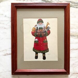Vintage Vicky Howard Santa Art Print Framed Holiday Noahs Ark Santa Christmas